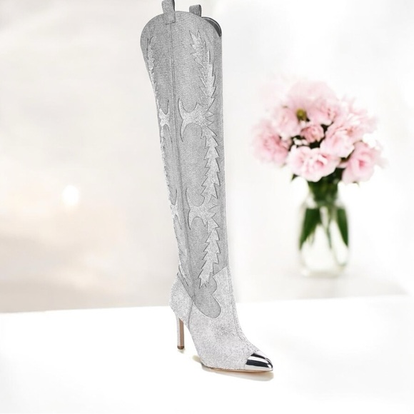 Gianni Bini KATYANNA Silver Rhinestone Over the Knee Boots